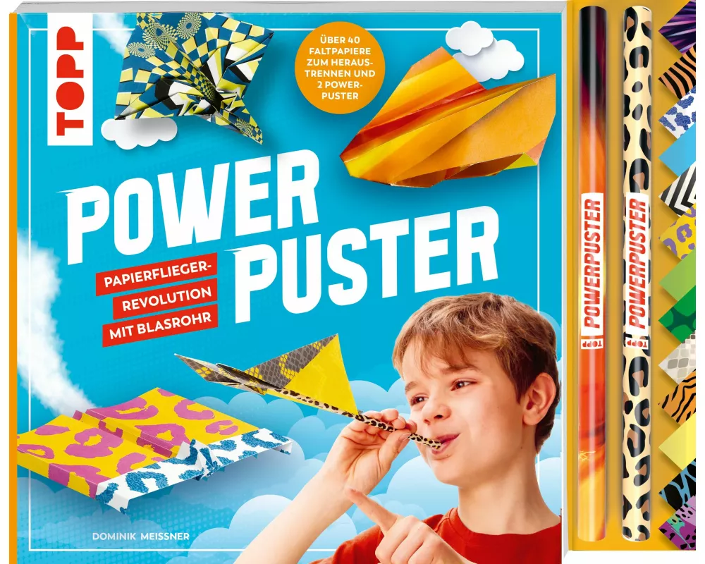 Powerpuster. Anleitungsbuch mit über 40 Faltblättern und 2 Blasrohren