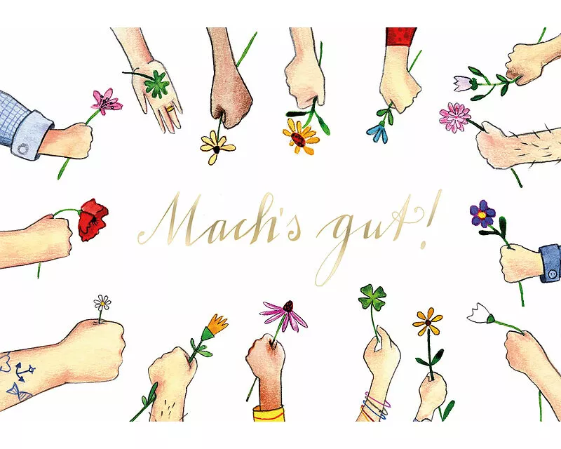 Doppelkarte. Bunte Grüsse / Mach‘s gut / Quer