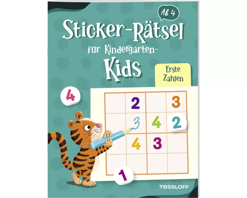 Sticker-Rätsel für Kindergarten-Kids. Erste Zahlen