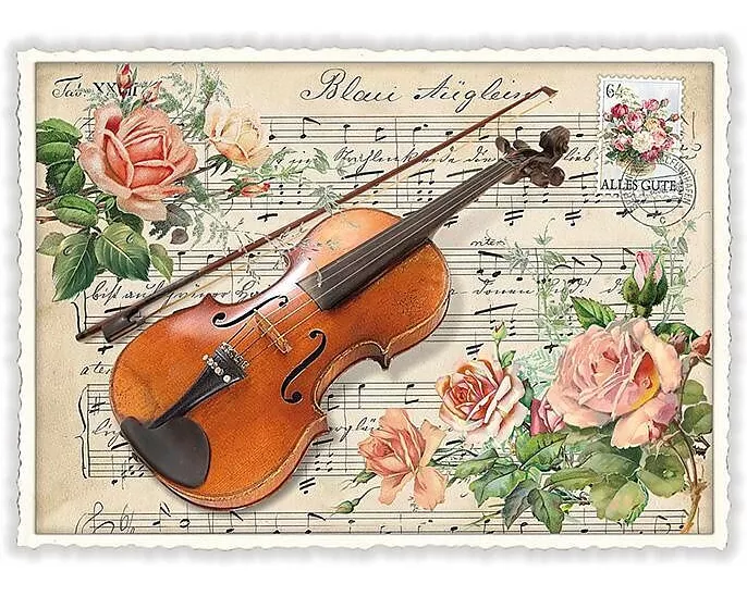 Postkarte / Violine / quer / blanko