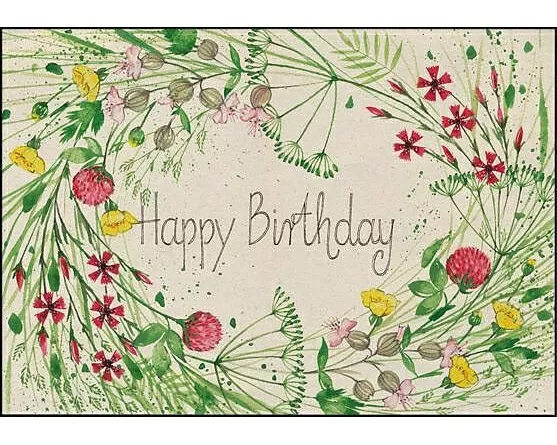 Doppelkarte. Let's go green. Happy Birthday (Blüten)