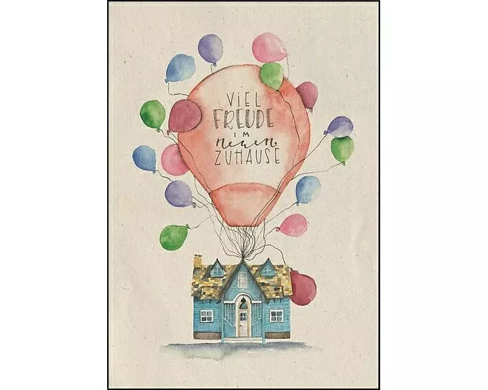 Doppelkarte. Let's go green. Neues Zuhause (Haus mit Ballons)
