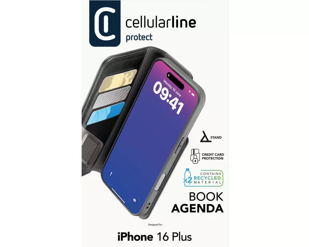 Cellular Line Book Cover Book Agenda 2 iPhone 16 Plus Schwarz