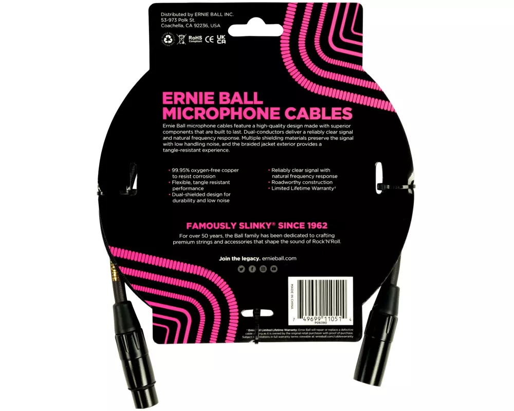 Ernie Ball XLR-Kabel XLRm-XLRf 1.52 m, Schwarz