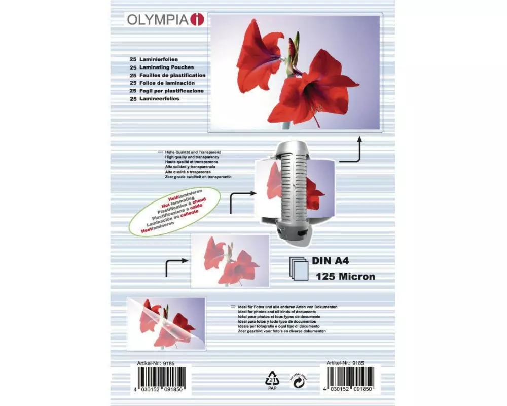 Olympia Laminierfolie A4, 125 µm, 25 Stück, Glänzend