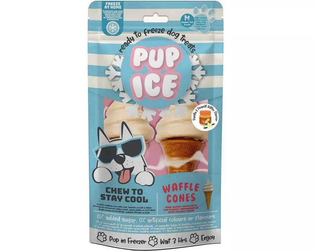 PUP ICE Leckerli Waffle Cones Vanille-Peanut Butter, 2 Stück, 110g