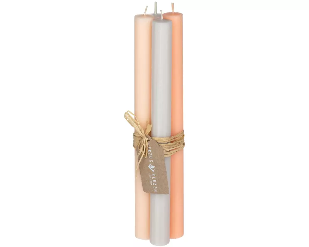 Herzog Kerzen AG Stabkerze Rauhreif 2.2 x 24 cm, 4 Stück, Aprikose/Lachs/Grau