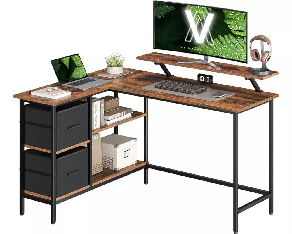 VASAGLE Tisch in L-Form Dunkelbraun 135 x 105 cm