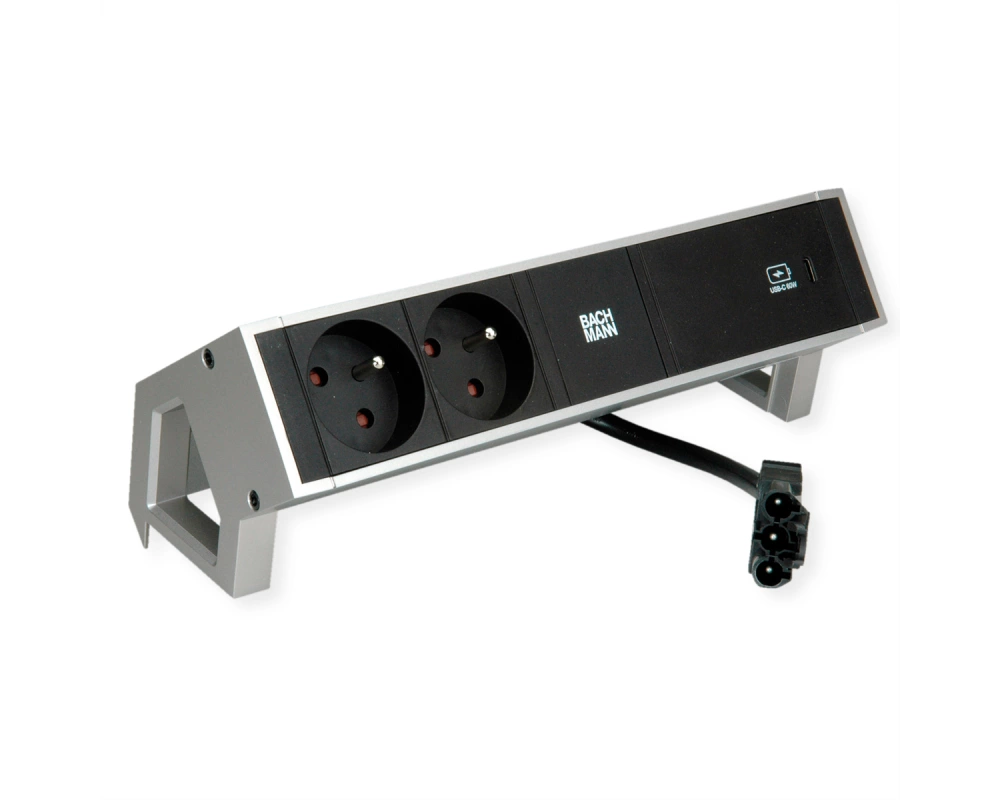 BACHMANN DESK2 2xUTE 1xUSB C 60W 0,2m GST18 INOX