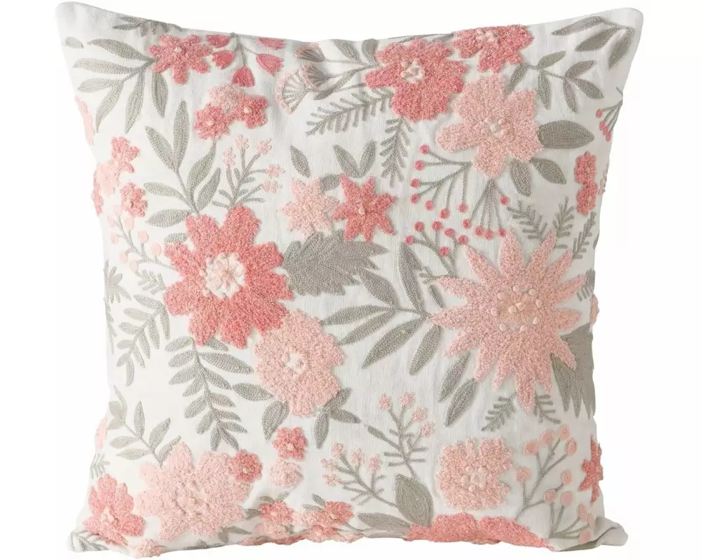 Boltze Kissen Lomna 45 x 45 cm, Crème/Dunkelrosa/Grün