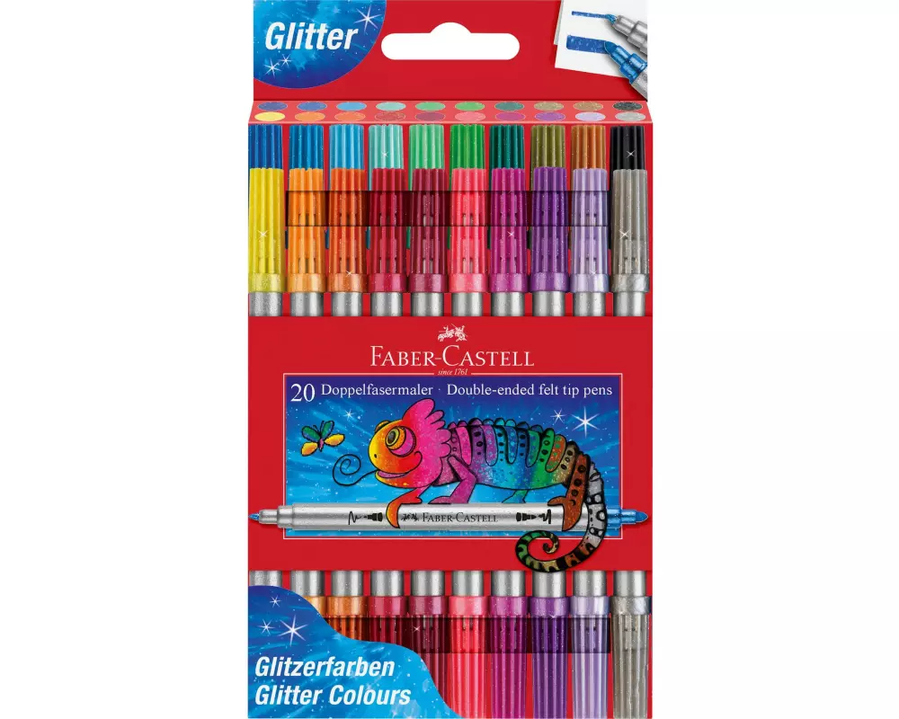 Faber-Castell Filzstift Doppel Glitzer Set mit 20 Stück, mehrfarbig