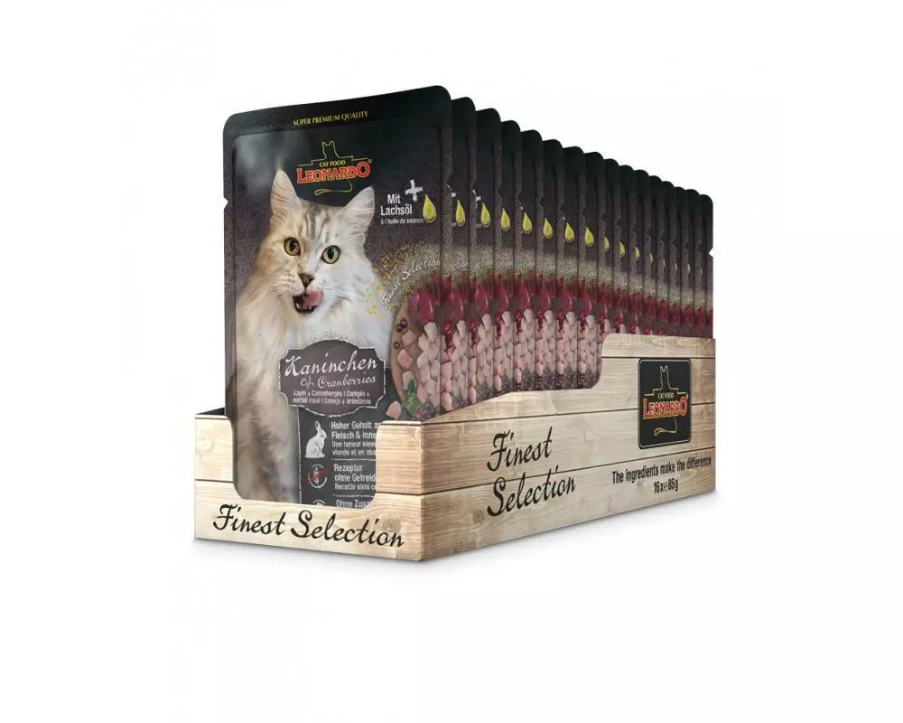 Leonardo Cat Food Nassfutter Kaninchen&Cranberries, 16 x 85 g