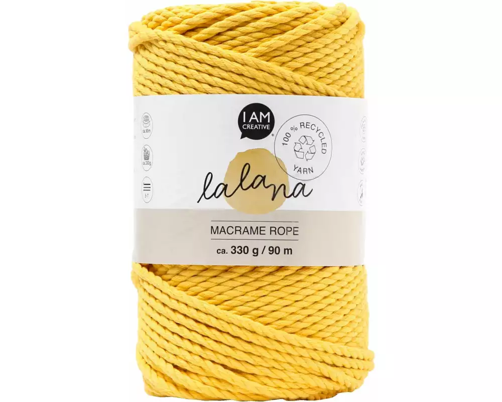 lalana Wolle Makramee Rope 3 mm, 330 g, Senfgelb