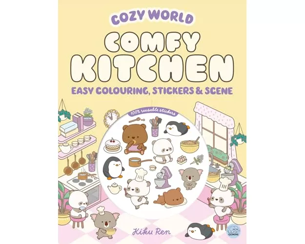 Cozy World Comfy Kitchen: Easy Colouring and Sticker Scene for Teens, Young Adults and Adults