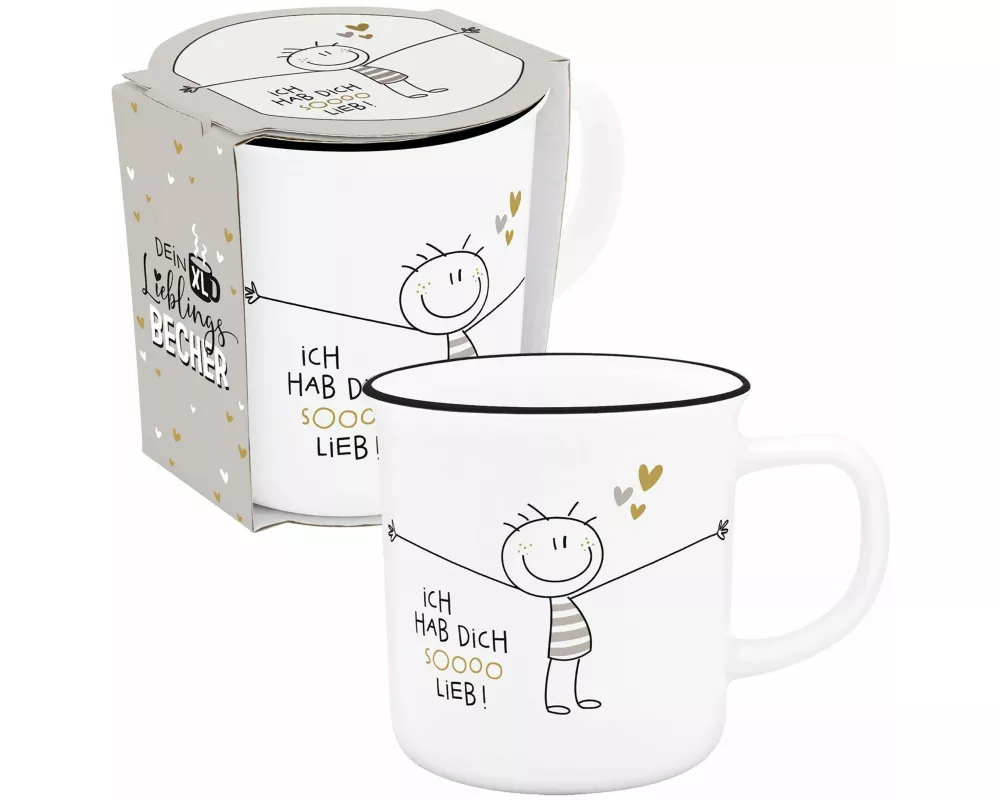XL-Becher in Emailleoptik "Hab dich sooo lieb"
