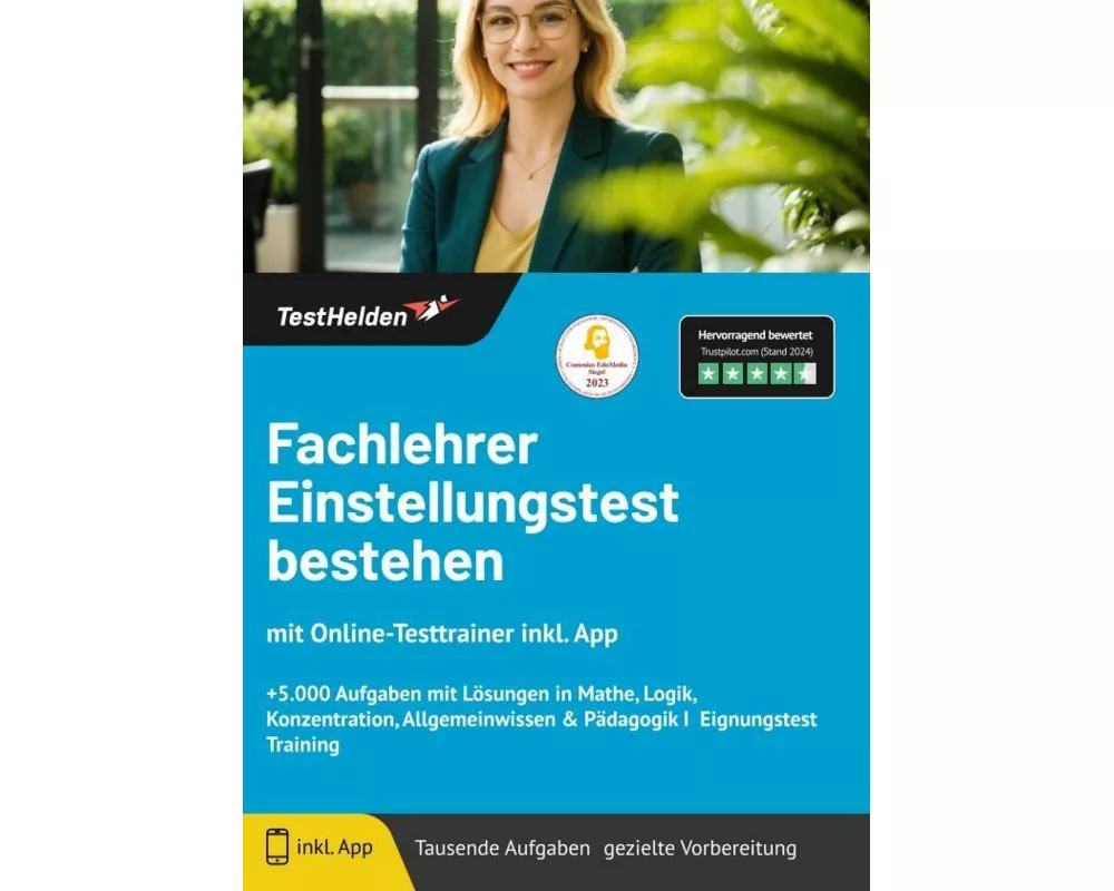 Fachlehrer Einstellungstest bestehen: mit Online-Testtrainer inkl. App - +5.000 Aufgaben mit Lösungen in Mathe, Logik, Konzentration, Allgemeinwissen