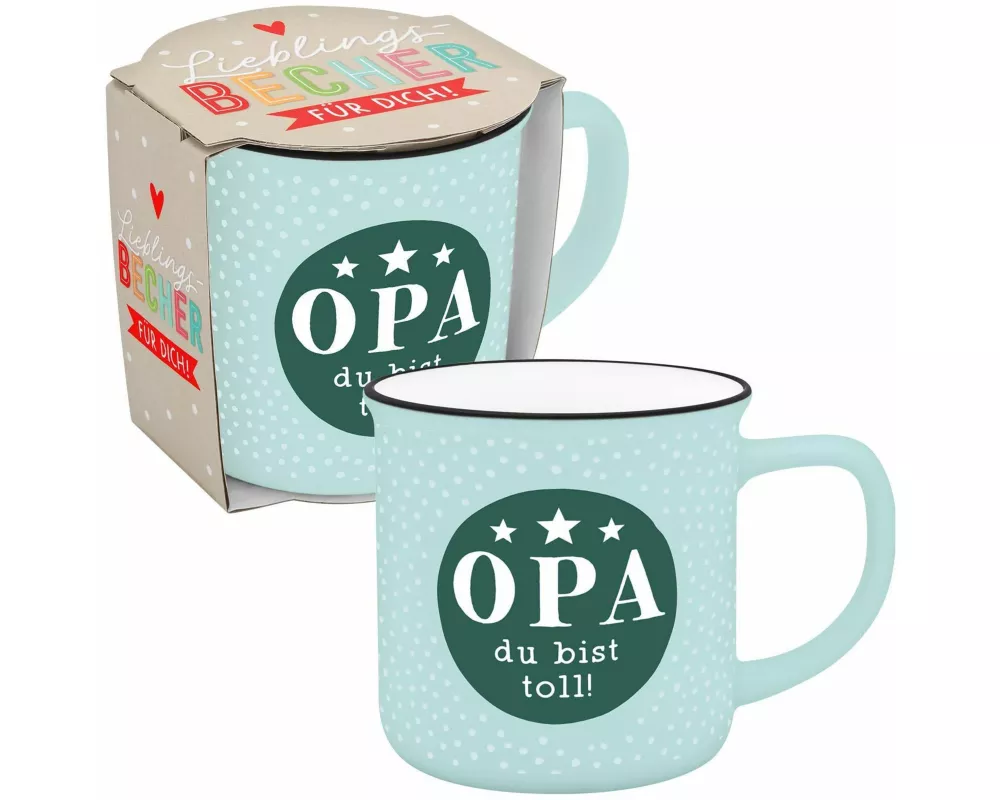 Becher in Emailloptik "Opa du bist toll!"