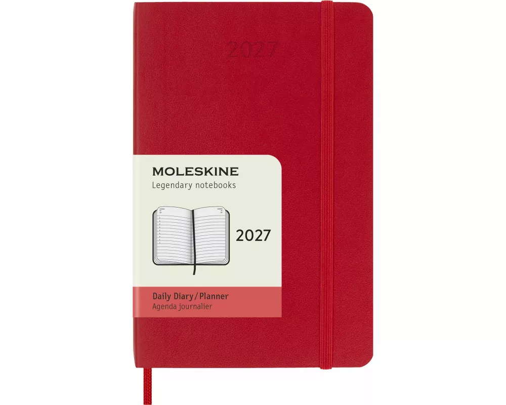 Moleskine 12 Monate Tageskalender 2027, Pocket/A6, 1 Tag = 1 Seite, weicher Einband, scharlachrot