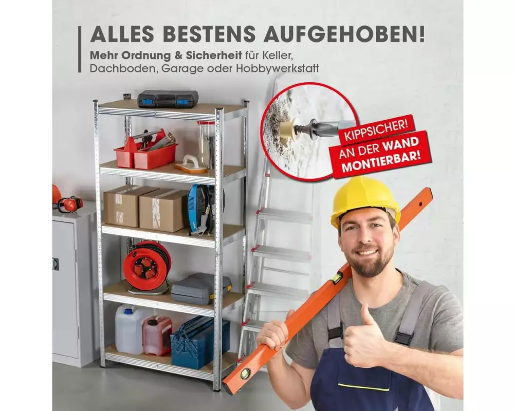 EASYmaxx Schwerlastregal 180 x 90 x 40 cm Silber