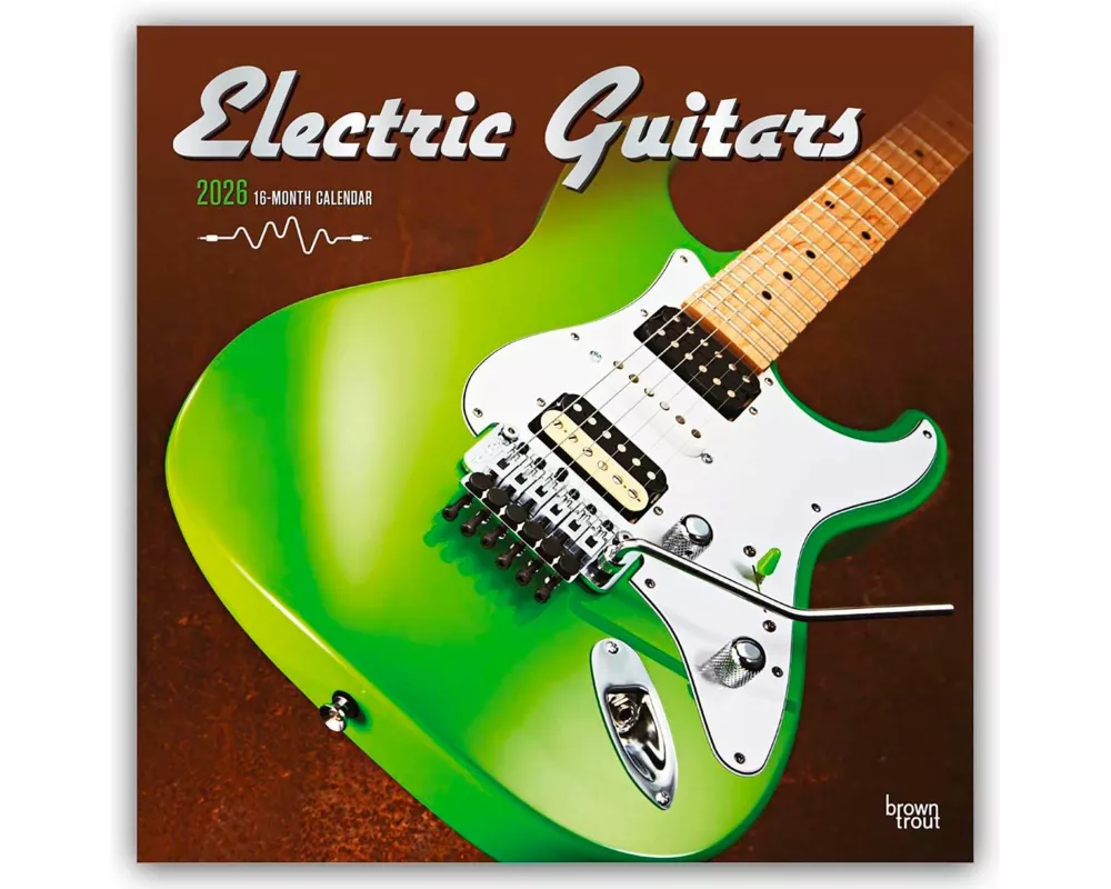 Electric Guitars 2026 12 X 24 Inch (Hanging) Monthly Square Wall Calendar Foil Stamped Cover Plastic-Free