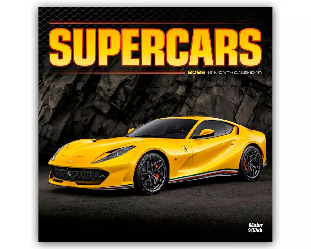 Supercars 2026 12 X 24 Inch (Hanging) Monthly Square Wall Calendar Plastic-Free
