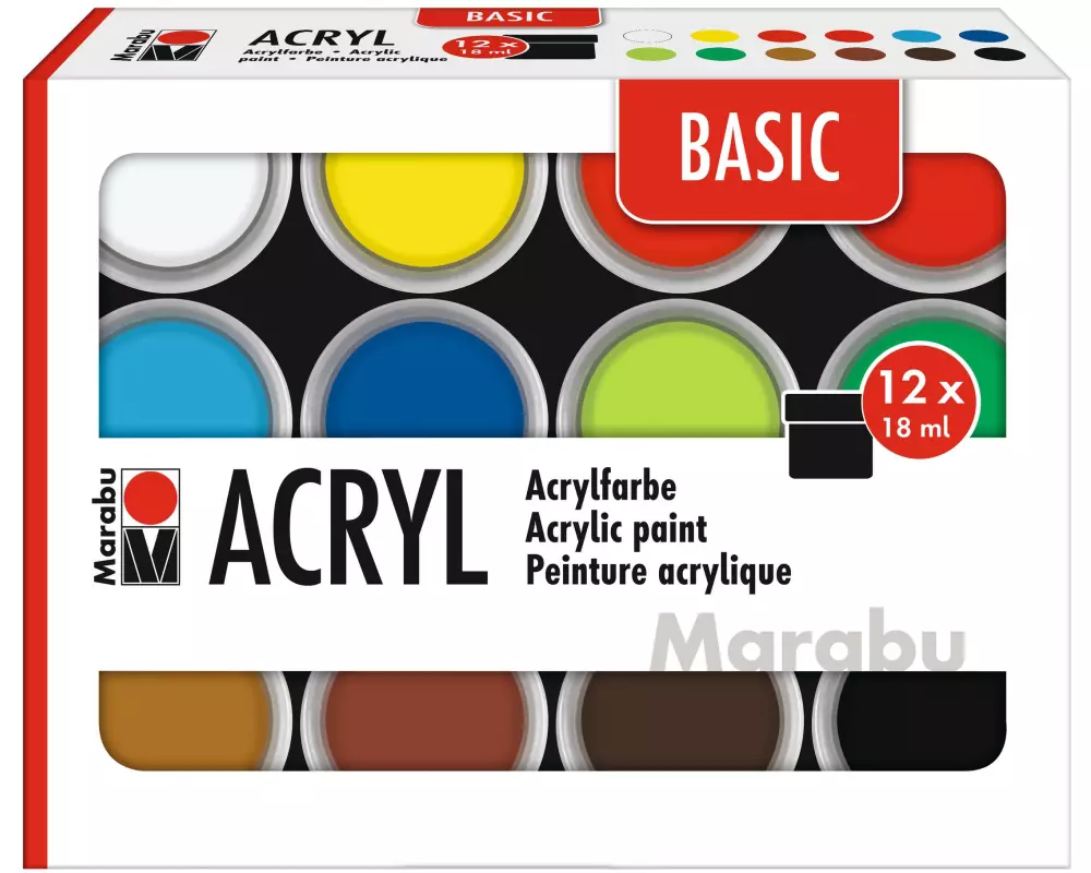 Marabu Acrylfarbe Basic Set 12 x 18 ml