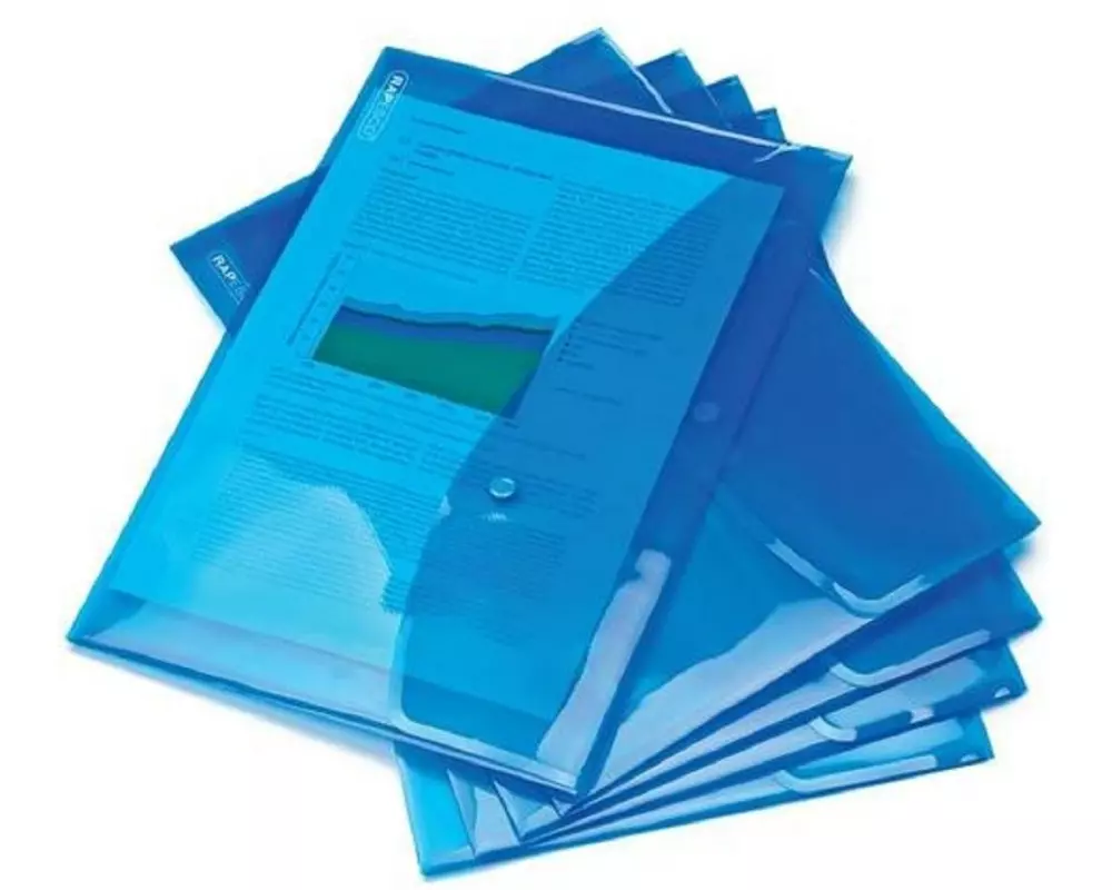 Rapesco Dokumentenmappe A4+, Transparent Blau, 5 Stück