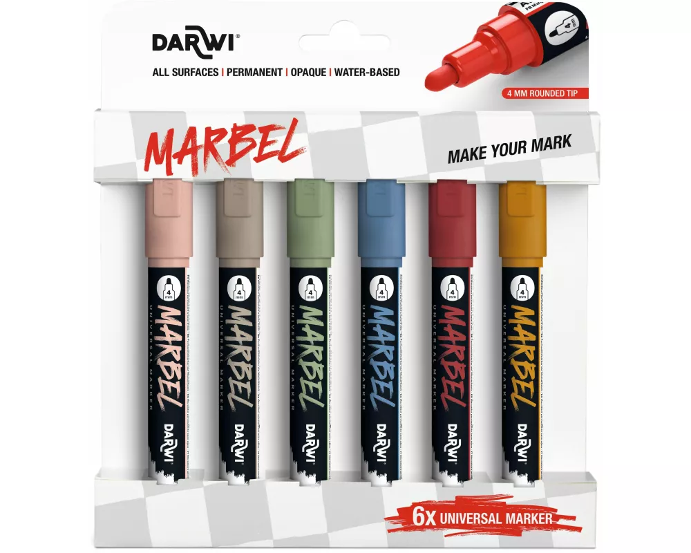 MARBEL Set mit 6 Universalmarkern Acrylfarben, Rundspitze medium 4mm, Natur
