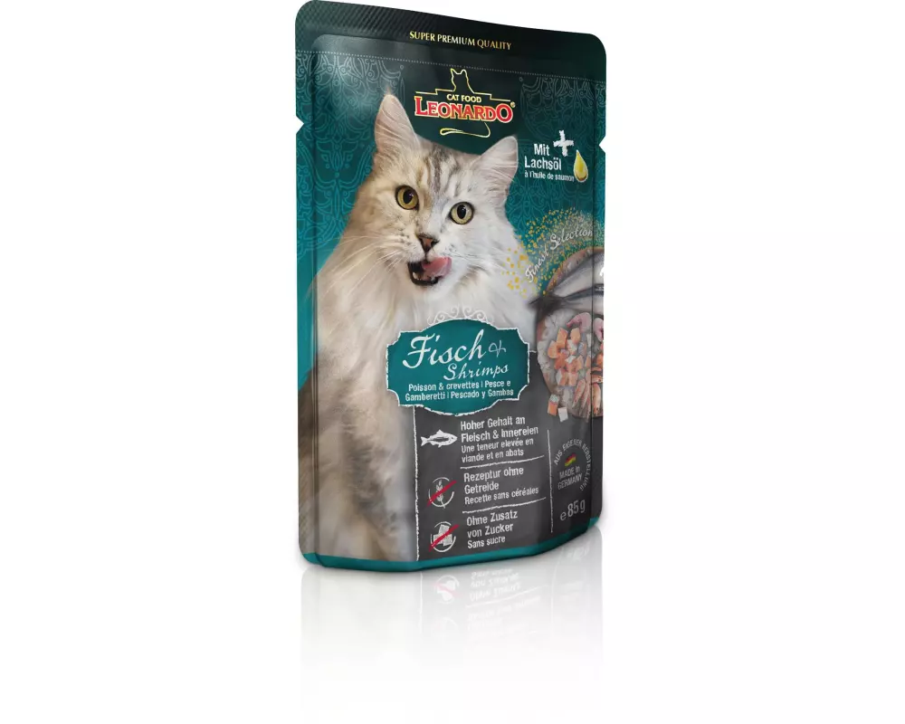 Leonardo Cat Food Nassfutter Fisch & Shrimps, 85 g