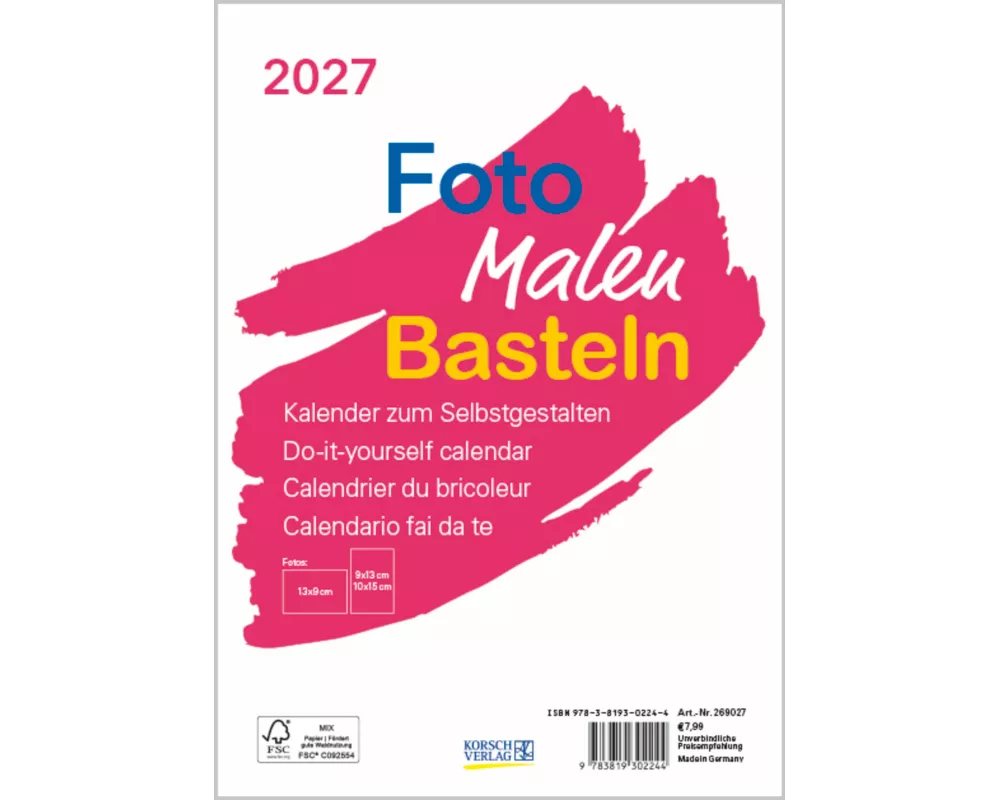 Foto-Malen-Basteln Bastelkalender A5 weiß 2027
