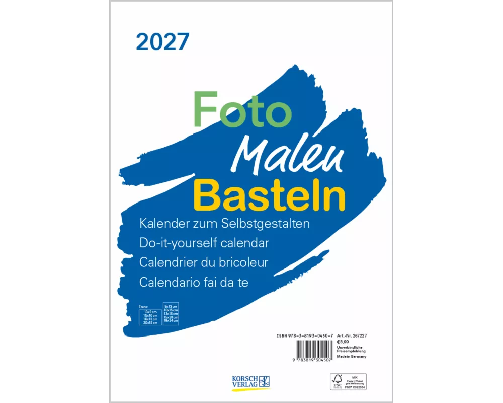 Foto-Malen-Basteln Bastelkalender A4 weiß 2027