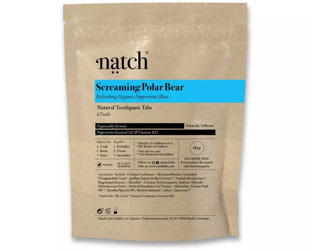Natch Zahnpasta Screaming Polar Bear Bag 62 Stück