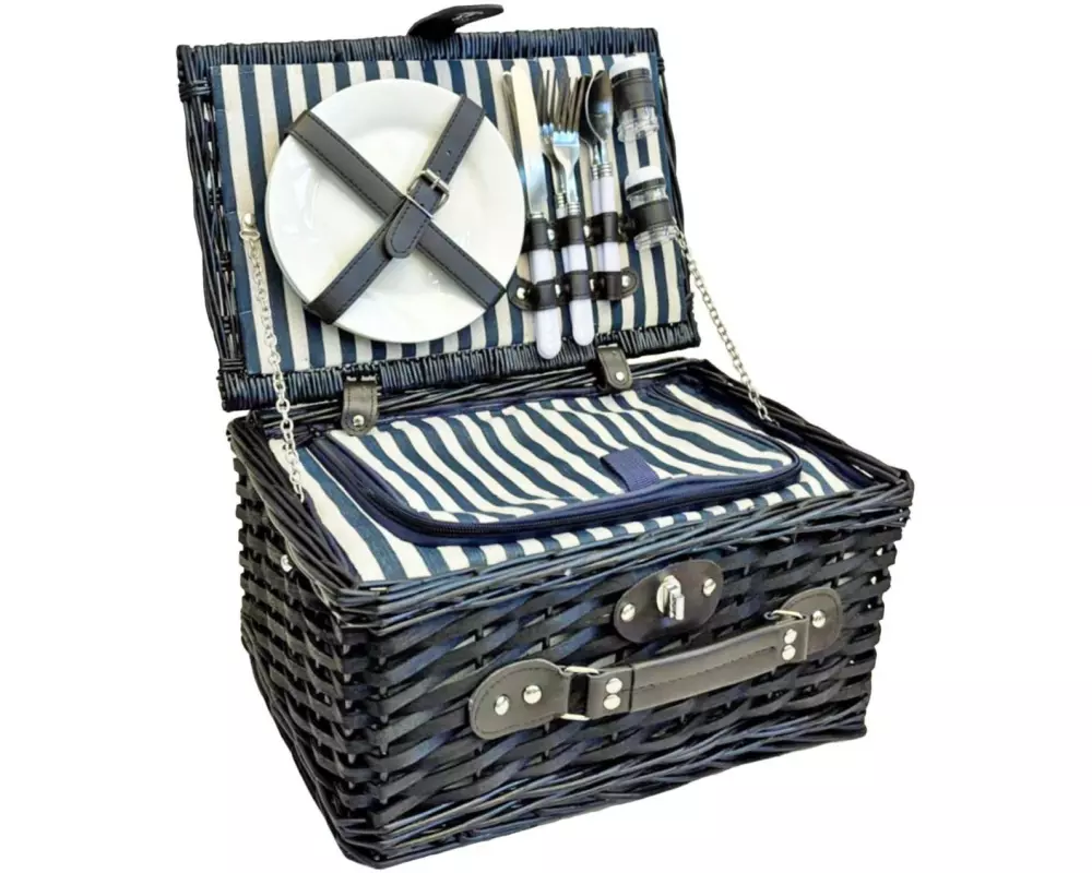 Dameco Picknickkorb für 2 Personen 13-teilig, Dunkelbraun/Blau