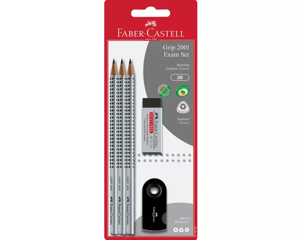 Faber-Castell Bleistift Grip 2001 2B, 3 Stück