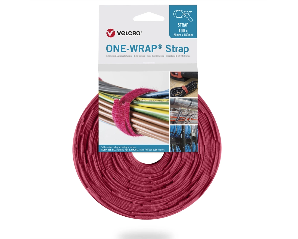 VELCRO One Wrap Strap 20mm x 330mm, 100 Stück, rot