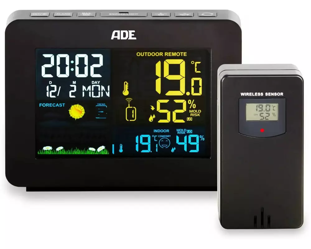 ADE Wetterstation mit Funk-Aussensensor Schwarz