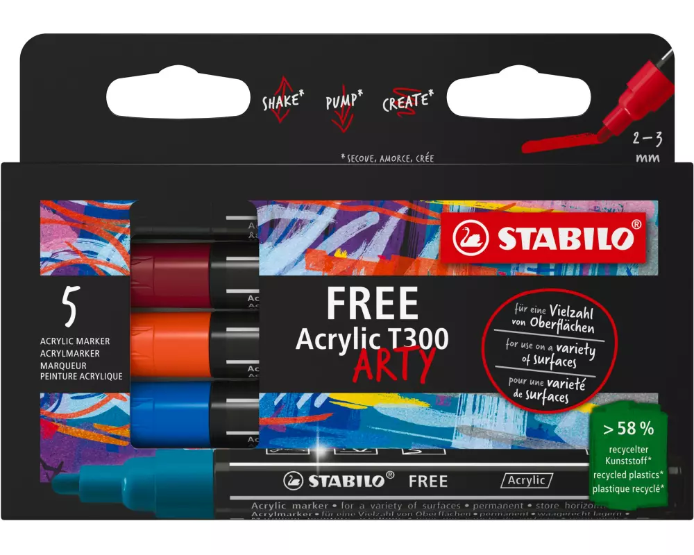 STABILO Acrylmarker Free Acrylic T300 Urban 5-Etui