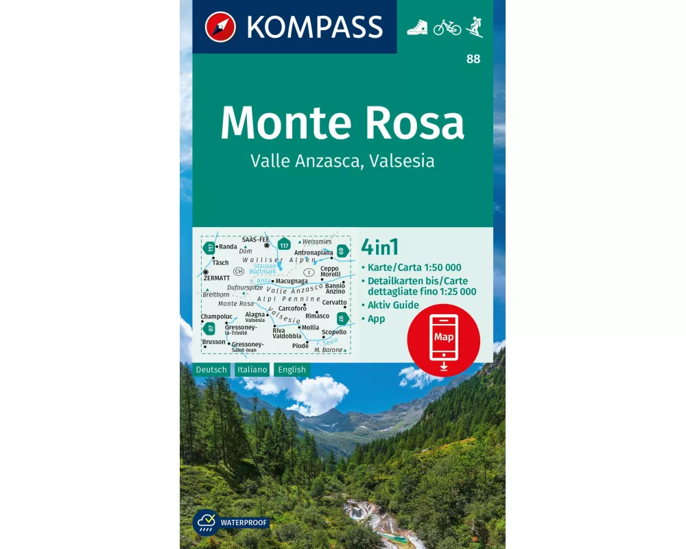 KOMPASS Wanderkarte 88 Monte Rosa, Valle Anzasca, Valsesia 1:50.000