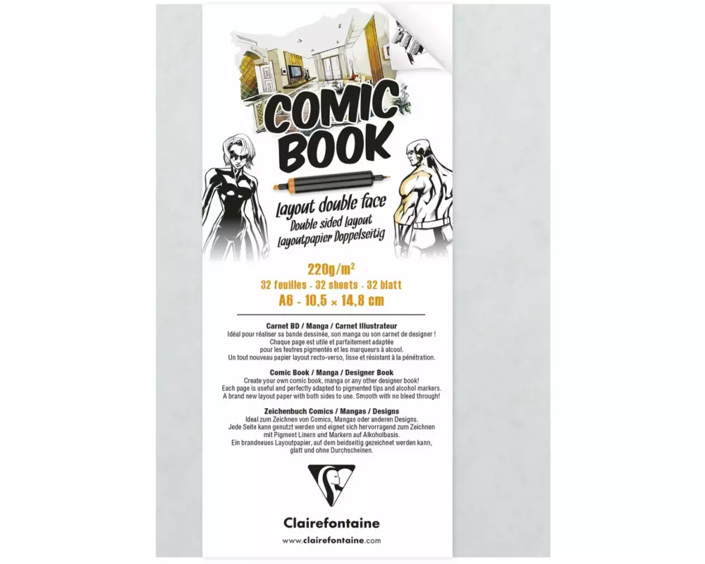 Zeichenbuch für Comics, Mangas und Designs, weißes Layoutpapier 220g A6 32 Blatt