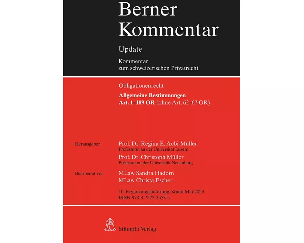 Allgemeine Bestimmungen, Art. 1-109 OR (ohne Art. 62-67 OR), 10. Ergänzungslieferung
