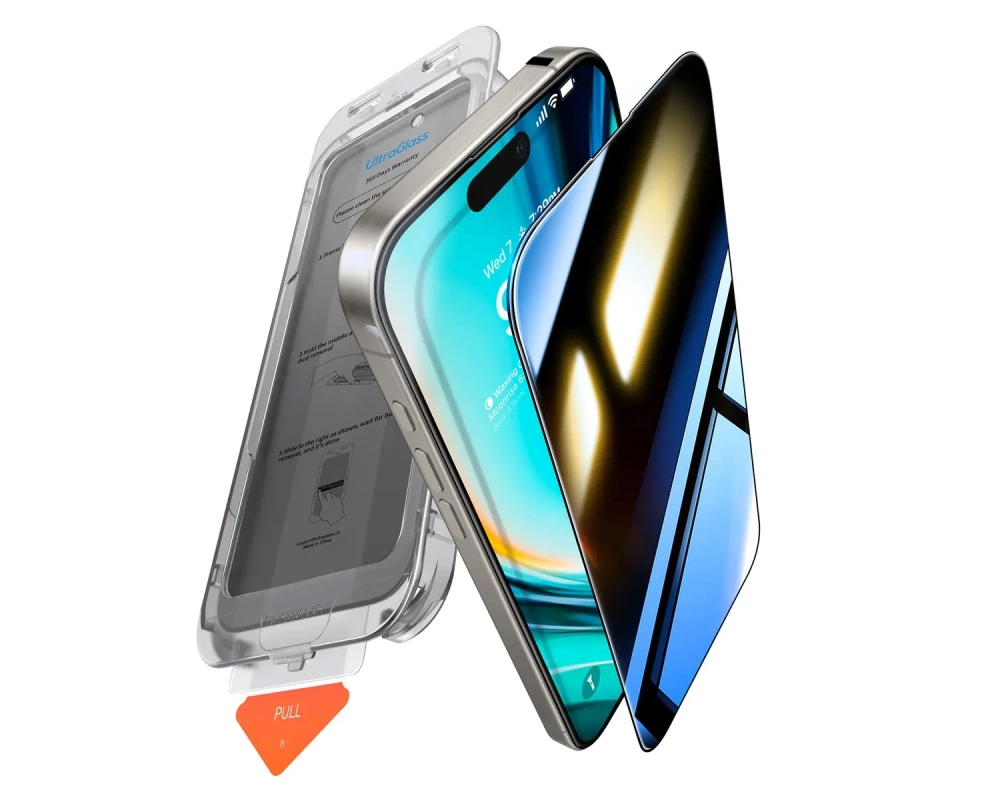 Torras Install Master Displayschutz, Privacy, iPhone 16 Pro Max, transparent