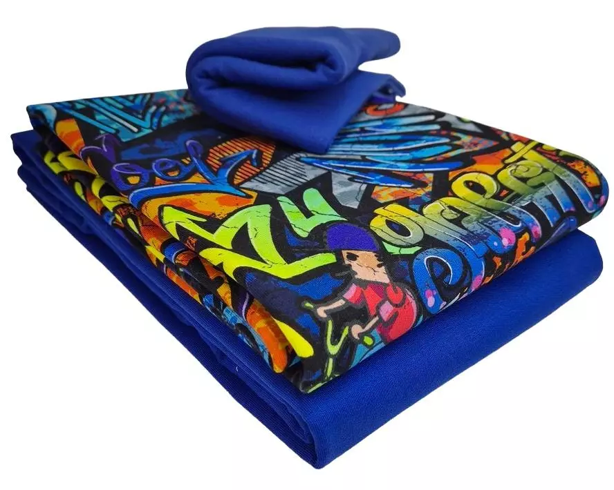 Stoffe Stoff French Terry Graffiti crazy 3-teilig, Blau, 2 x 1 m