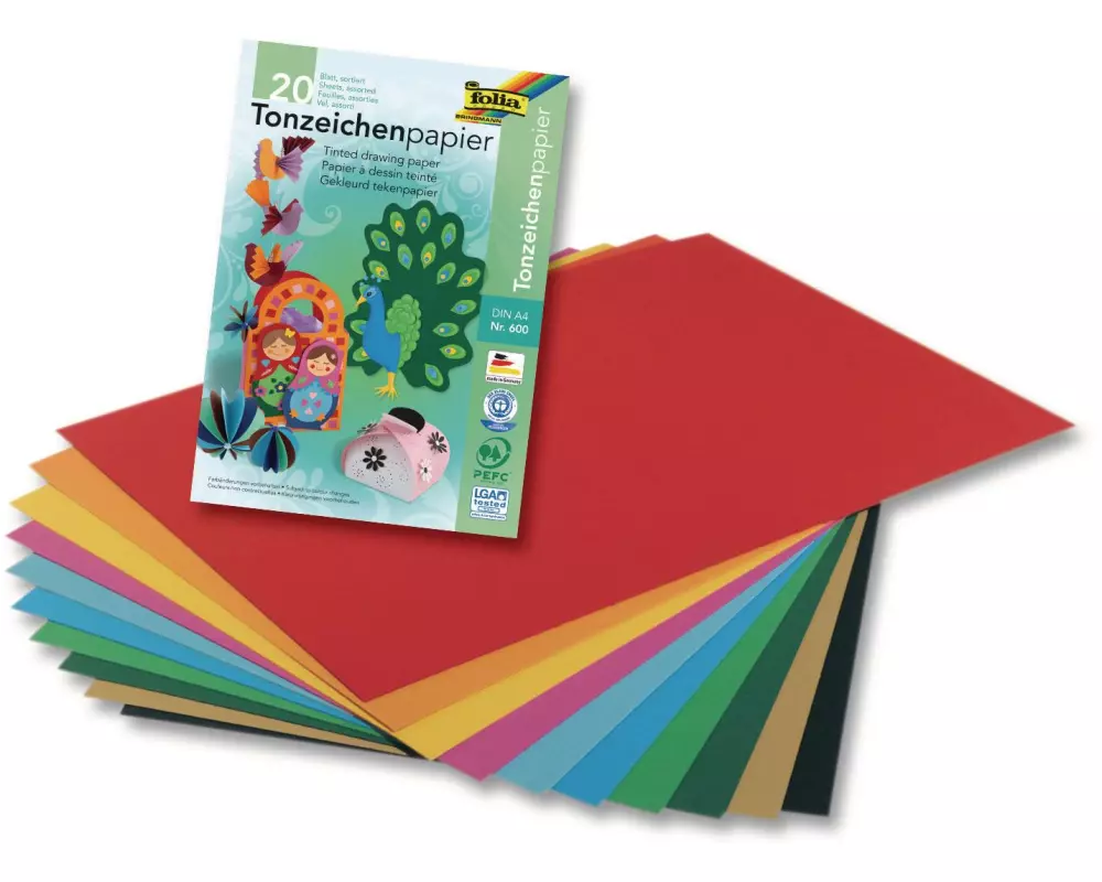 Folia Tonzeichenpapier A4 Mehrfarbig