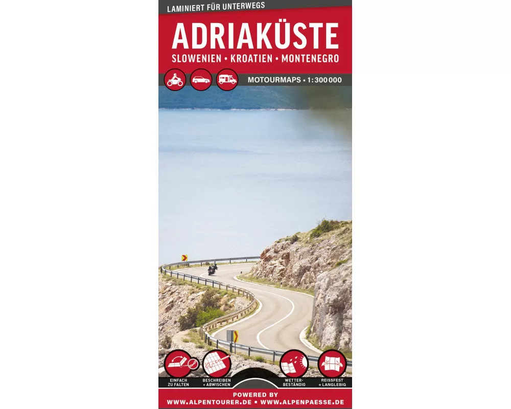 MoTourMaps Adriaküste Slowenien . Kroatien . Montenegro Auto- und Motorradkarte 1:300.000