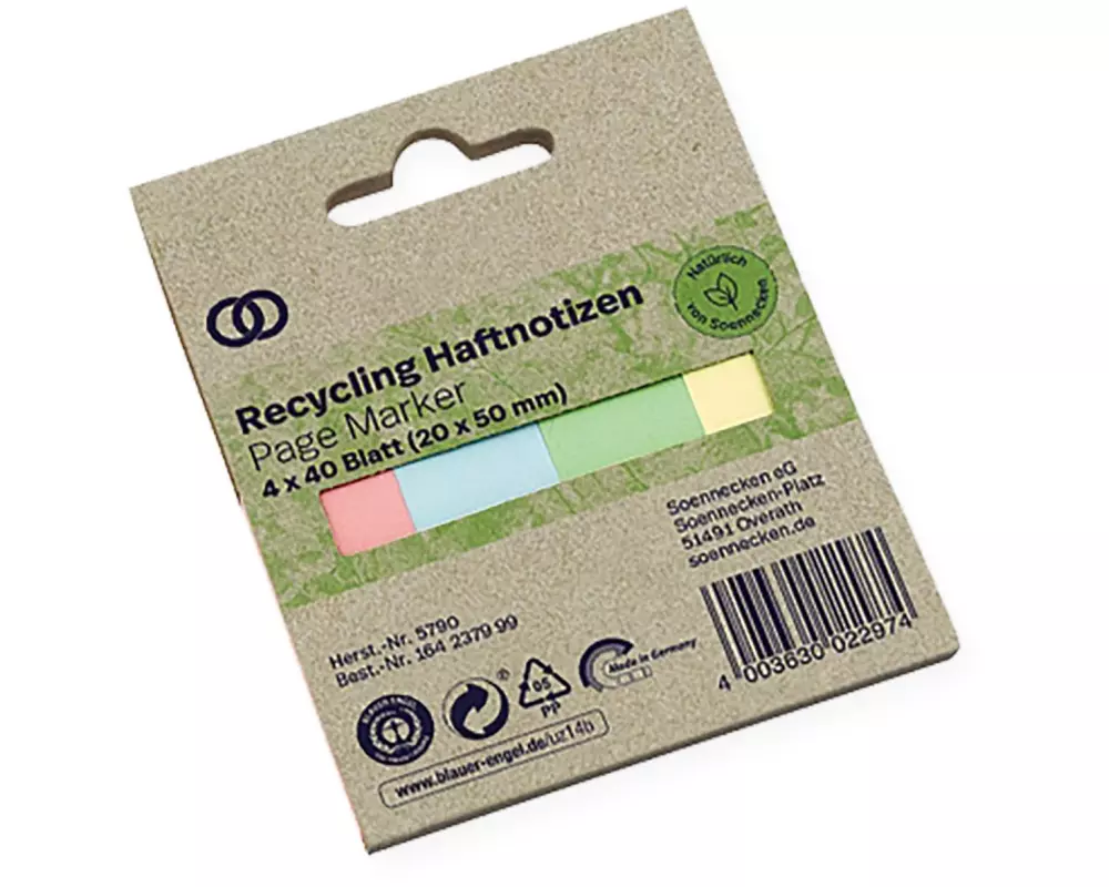 Soennecken Page Marker eco Recycling, 2 x 5 cm, Blau/Gelb/Grün/Rosa