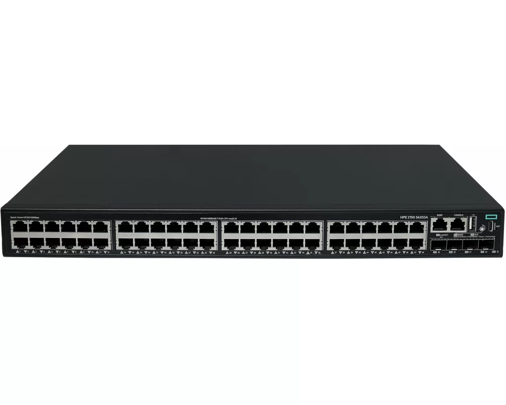HPE Networking CW 2150 Switch, 48G, 4 SFP+ 10G Ports, PoE+ 390W, ACL, QoS, VLAN, Web GUI, CLI