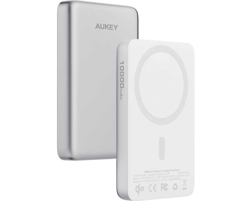 AUKEY MagFusion Slim 10000mAh PB-MS08 SW Powerbank Qi2 Wireless,White
