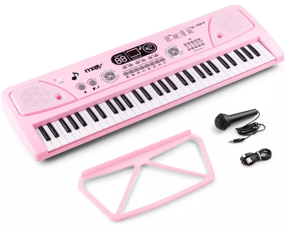 MAX Keyboard KD61P Kinderklavier Pink 61 Tasten LED-Display