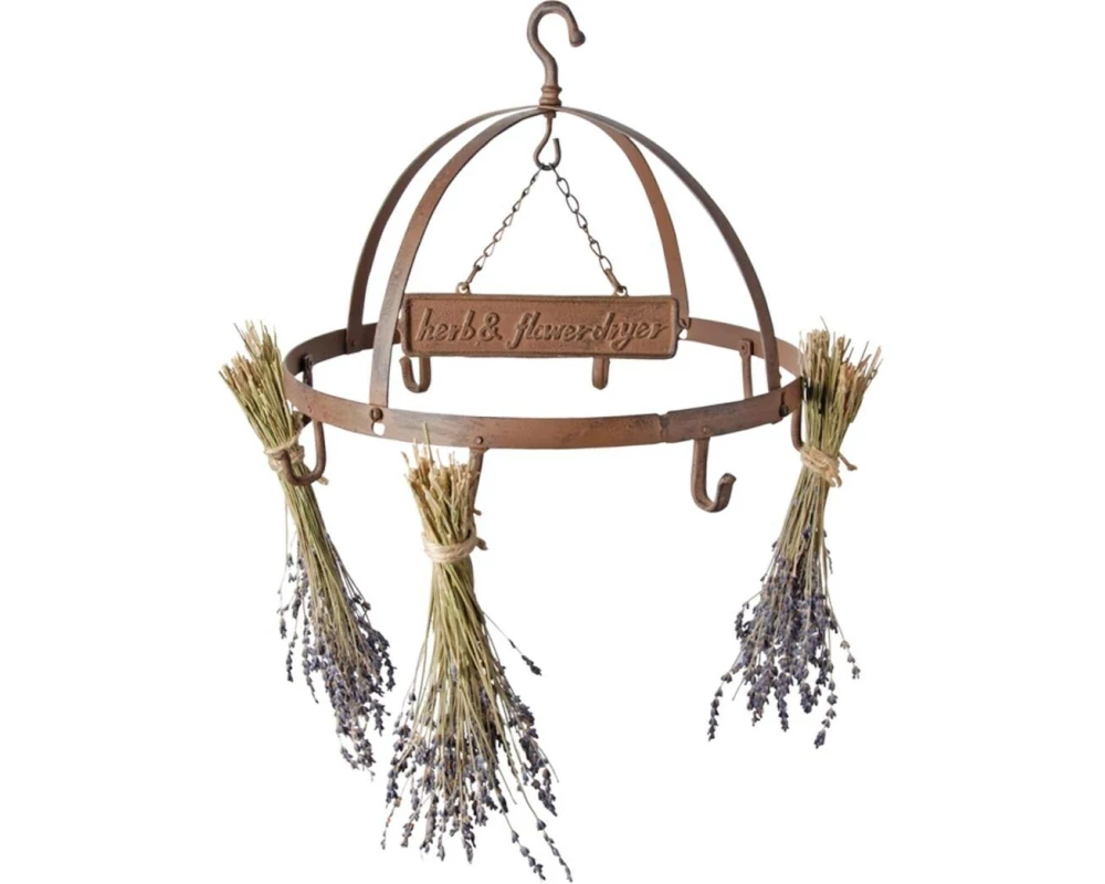 Esschert Design Kräutertrockner Gusseisen rund mit 8 Haken antik-rostbraun