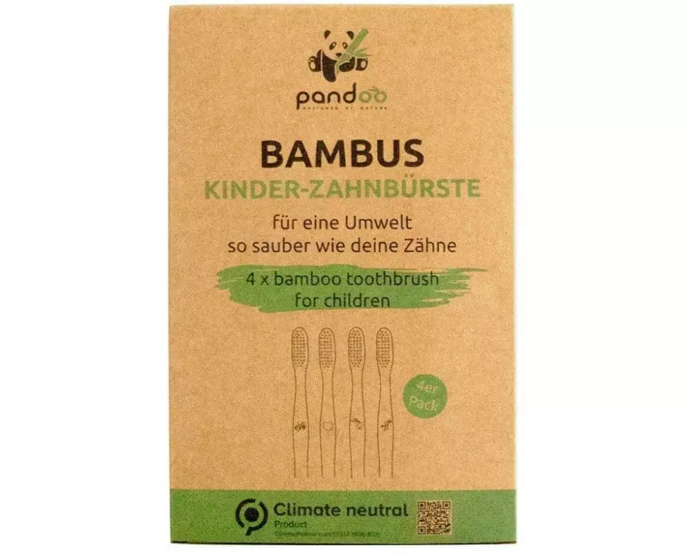 pandoo Kinder-Zahnbürste Kinder-Zahnbürste Bambus weich 4 Stück